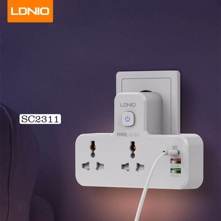 เต้าเสียบต่อขยายอเนกประสงค์สำหรับต่อปลั๊กไฟ-ldnio-พร้อมที่ชาร์จ-usb-เสียบปลั๊ก-charger-adaptor-20w-แบบ5-in-1