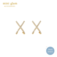 Miniglam X Crystal B Stud Earrings ต่างหูคริสตัลกากบาทสีทอง S925