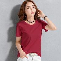 COD tjjs079 Summer New Round Neck Womens T-shirt Fashion Cotton Loose Solid Color Short Sleeve Top