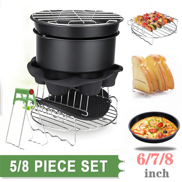 12PCS 7''/8'' Frying Cage Dish Baking Pan Rack Pizza Air Fryer Accessories Set 