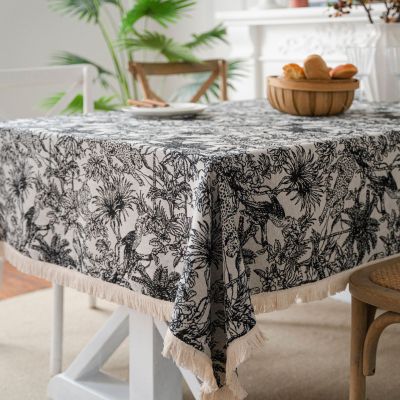Black and White Jacquard Tablecloth Nordic Floral Rectangular Table Cloth for Table Dining Room Cotton Table Cover Home Decor