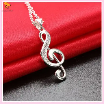 925 Silver Treble Clef Heart Music Note Necklace Musical Pendant Rose –  Gold Diamond Shop