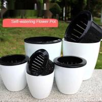 Thick White Automatic Water Feeding Flowerpot Plastic Chlorophytum Green Dill Flowerpot Extra Large Hydroponic Culture Lazy Flowerpot/ Self-Viewing Plant Flower Pot Imitation Pottery Automatic Water Absorption Planting Black and White Pots Flower Pot