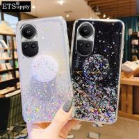 OPPO Reno เคสโทรศัพท์10 Pro Plus แวววาวแวววาวแสงดวงจันทร์ขาตั้งพับได้ซิลิโคนใสป้องกันการตกสำหรับ OPPO Reno 10Pro + ปกหลัง