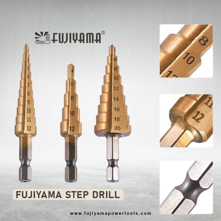 FUJIYAMA Mata Bor Pagoda Spiral Besi Kuningan Kayu Plastik Step Drill ...