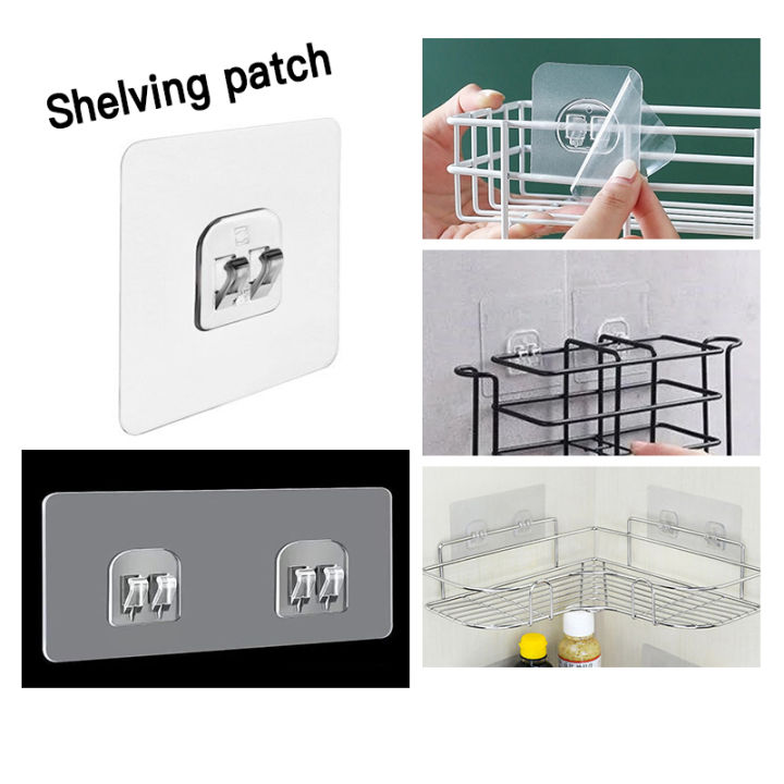 4 Pcs Adhesive Hooks Sticker/Adhesive Wall Hooks without Nails, Shower  Adhesive Strips for Bathroom Shelf Corner Shower Caddy, Kitchen Racks,  Bathroom Storage Shelves