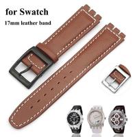 ☾◄✤ 17mm Leather Strap for Swatch Cowhide Lychee Leather Watch Band Men Women Replacement Bracelet Accessories Band Metal Buckle