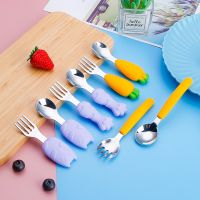 Silicone Baby Spoon Forks Set Cartoon Cat Shaped Dishes for Baby Stainless Steel Spoon Baby Feeding Tableware Baby Items 3PCS Bowl Fork Spoon Sets