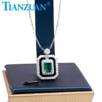 Rectangular Double Layer Pendant Muzuo Green Lab Grown Emeralds 925 Silver 10K 14K 18K Jewelry Necklace For Women Jewelry Gift