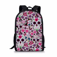 Skull Flower Pattern School Bags for Girls Fashionable Teenagers Backpacks Padded BackWaterproof Students SatchelFree Shipping