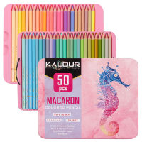 KALOUR 50สี Morandi ดินสอสีกล่องเหล็กชุดดินสอสีน้ำมันพาสเทลวาดไม้ร่างเด็กของขวัญอุปกรณ์การเรียน