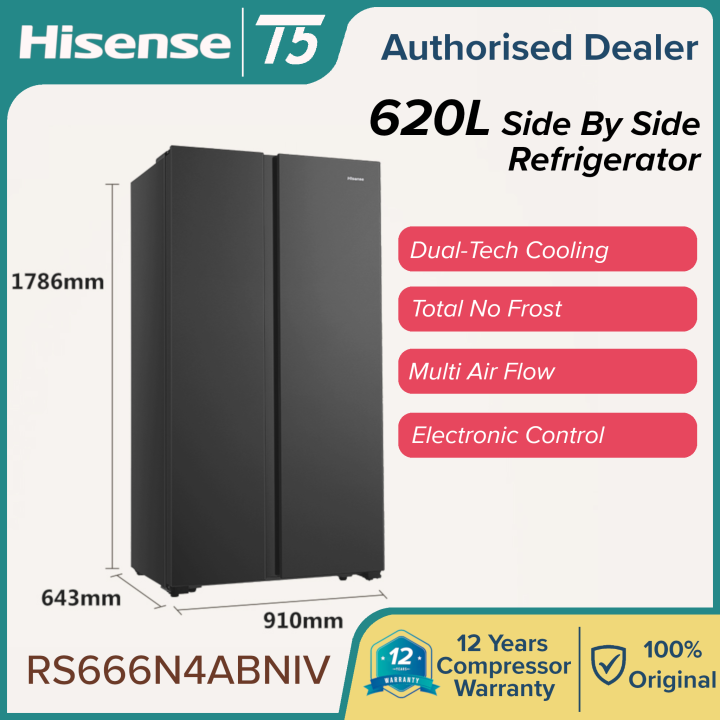 Hisense Side by Side Fridge Refrigerator with MultiAir Flow No Frost