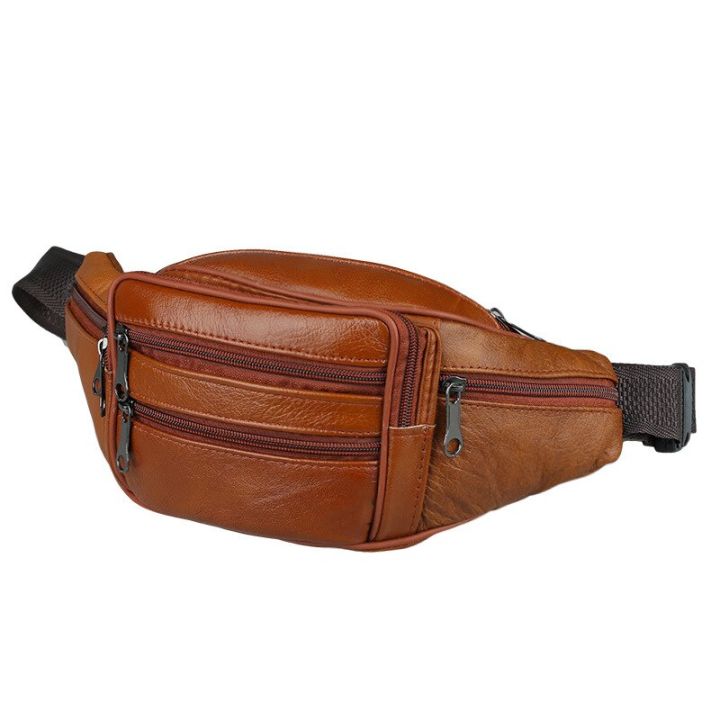 genuine-leather-fanny-pack-for-men-outdoor-travel-waist-bag-cowhide-large-size-7-pockets-chest-bags-phone-pouch-running-camping-running-belt