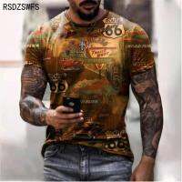 2021 Route 66 American Road T-shirt Summer New Short-sleeved Casual Top O-neck T-shirt Mens Oversized Shirt Retro Sweatshirt