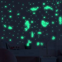 ZZOOI Luminous Mermaid Wall Stickers Fluorescent Underwater World Decals Glow In The Dark Stickers For Kids Rooms Nursery Home Decor