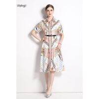 Spring and Summer New Fashion Printed Shirt Dress Single-Breasted Slim Slimming Mid-Length Cardigan Dress