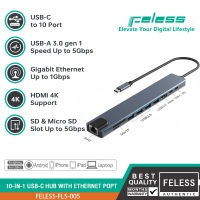 FELESS พอร์ตถ่ายโอนข้อมูลอีเธอร์เน็ต USB C Hub, 10 in 1 Multiport Adapter with 4K 60Hz HDMI, Gigabit Ethernet, 100W Power Delivery, SD/TF Card Reader, 1 USB 3.0 Ports,3 USB 2.0,USB-C PD Ports Docking Station Compatible