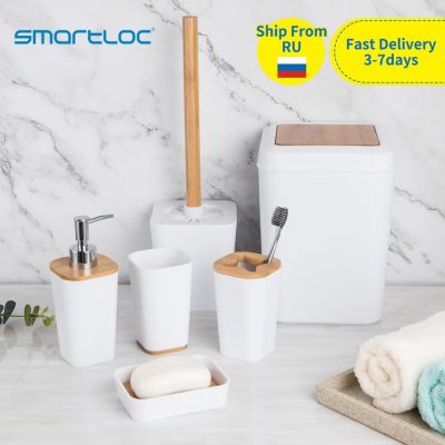 【jw】✗► Smartloc-acessórios plásticos do banheiro grupo suporte toothbrush distribuidor dentífrico caixa sabão de armazenamento chuveiro 6 partes