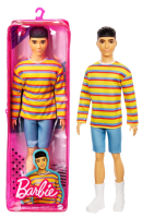 Barbie Ken Fashionistas Doll #175 with Brunette Hair Dressed in Colorful Striped Shirt, Denim Shorts and White Boots GRB91 ตุ๊กตาแฟชั่นบาร์บี้เคน #175กับผมสีน้ำตาลแต่งตัวในเสื้อเชิ้ตมีลายที่มีสีสัน Celana Pendek Denim และรองเท้าบู๊ตสีขาว GRB91