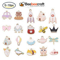 Beebeecraft 5-10 PC ที่มีสีสัน Bowknot โลหะผสมเคลือบ Charm จี้แสงชุบทอง Dangle Charms สำหรับเครื่องประดับทำสร้อยข้อมือสร้อยคอต่างหูงานฝีมือ DIY