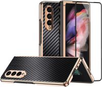 Samsung Galaxy Z Fold 3 5G Case,Luxury Metal Back Cover Hybrid Plating Cover with Screen Protector