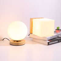 Creative Solid Wood Base Table Lamp LED Glass Desktop Decorative Light USB Powered Nordic Style Night Lights for Bedroom Decorat