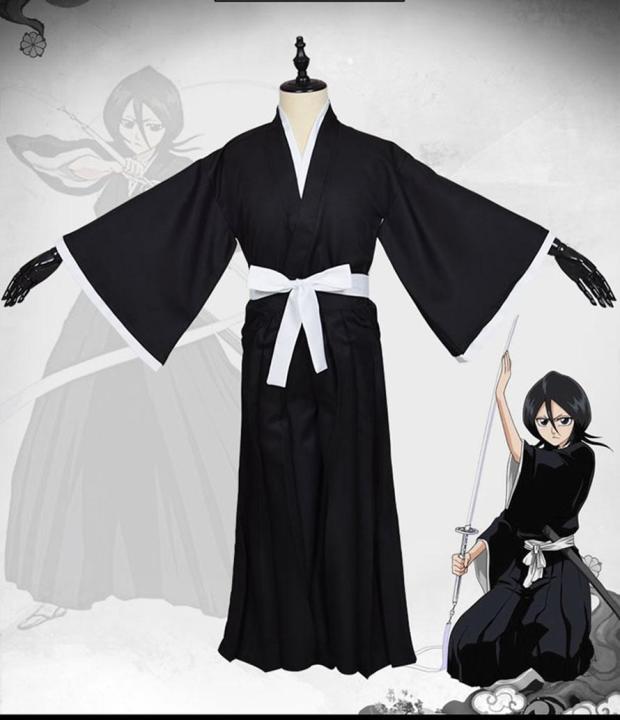 Bleach Shinigami Ichigo Rukia Renji Kendo Black Kimono Cosplay Costume ...