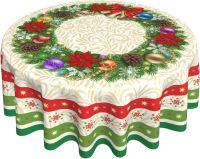 【cw】 Christmas Round Tablecloth 60 Inch Christmas Floral Green Table Cloth Xmas Winter Snowflake Polyester Table Cover Holiday Decor ！