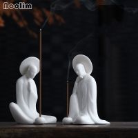 (Gold Seller) Ceramic Little Monk Sitting Lotus Incense Burner White Porcelain Zen Incense Stick Holder Aromatherapy Fragrance Home Decoration