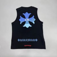 Chrome Heart High Quality 2023 printed large double spell blue gradient frame letter pure cotton mens and womens vest T-shirt