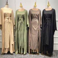 ชุด Gaun Wanita มุสลิม Turki Pakaian แฟชั่น Selebiti Dubai Kimono Polos Gaun Maxi Terbuka Rok Lilit 3ชุด