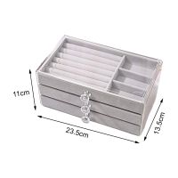Velvet Jewelry Organizer with 3 Drawers Jewelry Holder Case Detachable Ring Earrings Necklace Jewelry Finishing Box Pull Decor