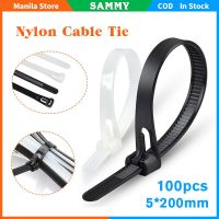 100PCS 5*200mm Reusable Adjustable Nylon Cable Zip Tie Self-Locking Wire Ties With Round Ending