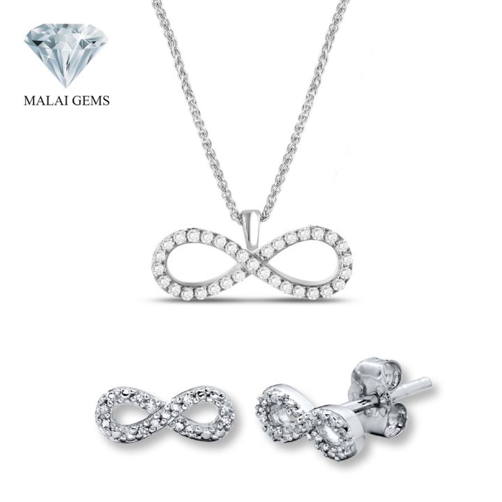 malai-gems-เซ็ทสร้อยพร้อมจี้และต่างหู-infinity-เงินแท้-925-silver-925-ประดับเพชร-swarovski-เคลือบทองคำขาว