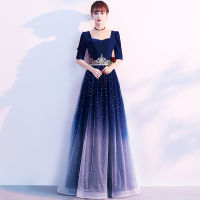 ชุด Wedding gowns for bride Evening Dress Sky Blue Banquet Gradient Long Sleeve Skirt Party H298 ชุด แต่งงาน