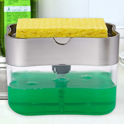 2 In 1 Scrubbing Liquid Detergent Dispenser Press-Typ Soap Pump Organizer With Sponge Kitchen Tool อุปกรณ์ห้องน้ำ