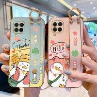 [Beike electronic] สายรัดข้อมือเคสโทรศัพท์สำหรับ Samsung A22 M32 4G M22 F22น่ารักดอกไม้เป็ดขาตั้งเคสหรูหราชุบโครเมี่ยมสแควร์