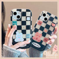 เคสที่เข้ากันได้กับ iPhone 11 14 13 12 Pro Max 7Plus 7 8 6S Plus XR XS MAX กระดานหมากรุกเคสคู่น่ารักหมีกระต่ายถุงอากาศกันกระแทก TPU แบบนิ่มเคสโทรศัพท์คู่รัก