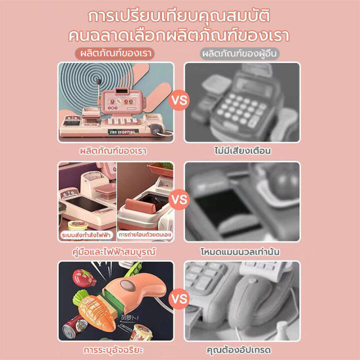 ของเล่นแคชเชียร์-แถมฟรีอุปกรณ์เสริมมากมาย-สามารถสแกนจ่ายหรือรูดบัตรได้-มีเสียง-มีไมโครโฟน-สามารถชั่งน้ำหนักได้-มีเครื่องคิดเลขในตัว-เหมือนไปช๊อปปิ้งจริง-ของเล่นคิดเงิน-เครื่องคิดเงินของเล่น-แคชเชียร์เ