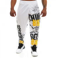 Mens summer fashion printed quick-dry fitness sport casual pants gym running training loose straight tube full pants