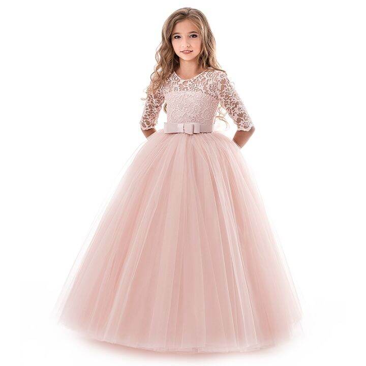 flower-girl-wedding-banquet-lace-long-dress-for-kids-elegant-puffy-lace-bow-birthday-party-dress-pageant-ball-gown-formal-dress