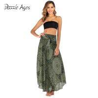 【CC】✢△✽  Woman Floral Skirt Beach Sided Bohemia Leaky Back Fashion Female Streetwear