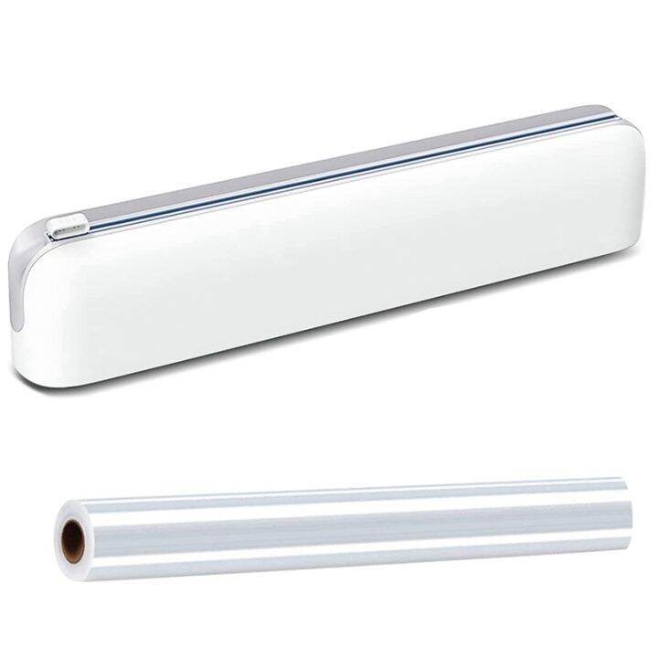 Refillable Plastic Wrap Dispenser, Cling Wrap Dispenser with Slide Cutter, Reusable Food Wrap