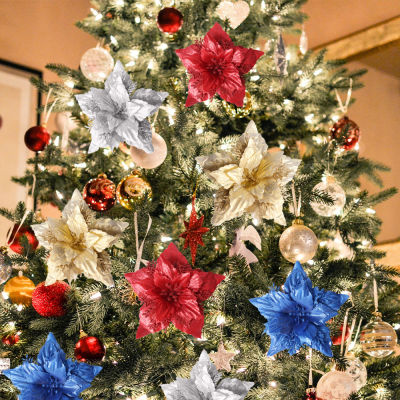 1Pcs ดอกไม้ประดิษฐ์คริสต์มาส Glitter ดอกไม้ Merry Christmas Tree จำลองขนาดใหญ่ Sharp มุมสามมิติตกแต่งคริสต์มาส Ornaments