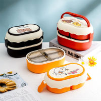 The New Ins Plastic Lunch Box Cartoon Double-Layer Compartment Student Lunch Box Portable Large-Capacity Microwaveable Lunch Box