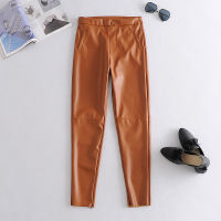 2021ZA PU leather Womens Pants Trousers Elastic Waist sexy Skinny PU Pants Female casual office lady Pants slim Sweatpants 2021