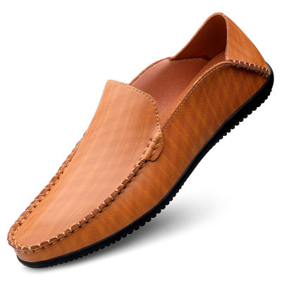 Boat Shoes รองเท้าหนังลำลองสำหรับผู้ชายแบบคลาสสิกรองเท้าสลิปออนสีเหลืองรองเท้าโลฟเฟอร์ระบายอากาศได้ทุกวัน