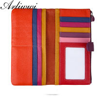 Arliwwi Real Cowhide Leather Wallets Lady Multi Card Holder Purse Patchwork Hand Candy Wallet G15