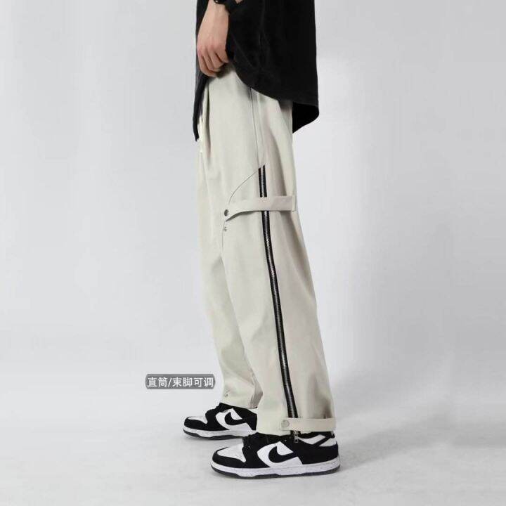 american-style-functional-assault-casual-pants-mens-summer-design-sense-zipper-slightly-flared-wide-leg-straight-leg-pants-high-street-vibe-trousers