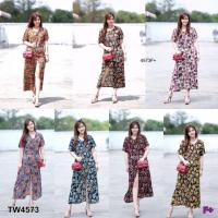 P4573 แมกซี่เดรสคอวี #สาวอวบ ผ่าหน้า V-neck maxi dress #chubby girl face cut